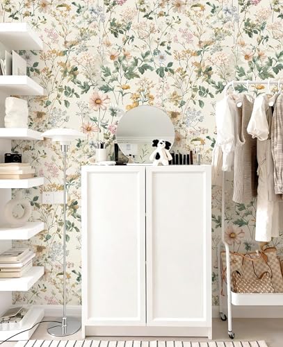 Vintage Floral Peel and Stick Wallpaper Beige Floral and Leaf Contact Paper - Image 7