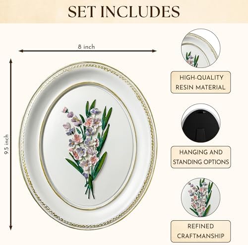 97 Decor White Floral Wall Sculpture, 3D Oval Wall Art, 9x8.5 Inch - Image 2