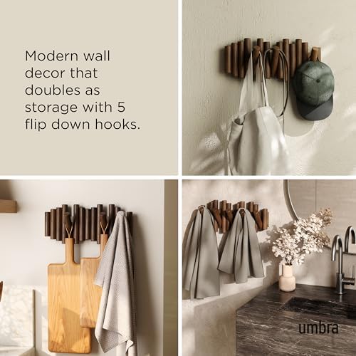 Umbra Picket Coat Rack, Wall Mount 5 Flip-Down Coat Hooks - Image 4