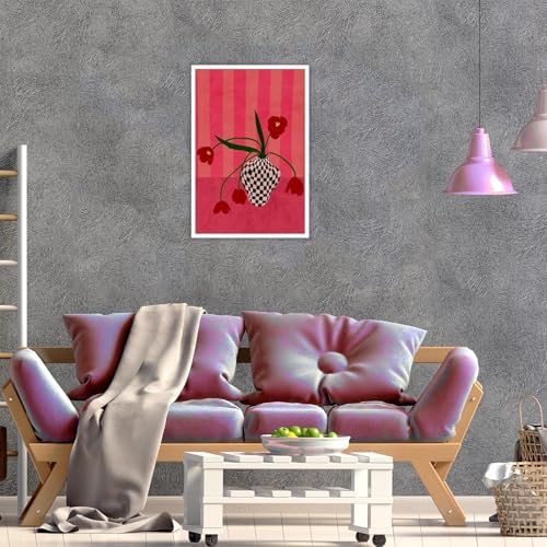 Contemporary, Eclectic Canvas Wall Art Tulips In A Checkered Vase Prints Poster - Image 4