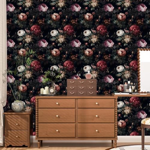 Black Vintage Floral Peel and Stick Wallpaper 17.5" x 787" - Image 5