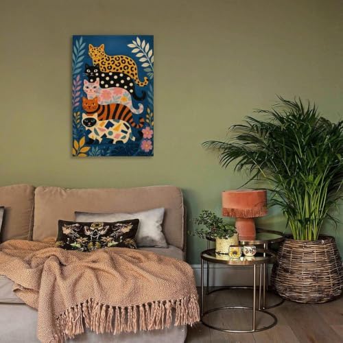 Colorful Cats Poster Whimsical Feline Animal Canvas Wall Art - Image 4