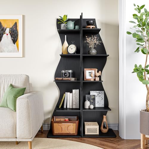 LITTLE TREE Small Corner Shelf, Modern 5-Tier Wall Wavy Corner Bookshelf - Image 2