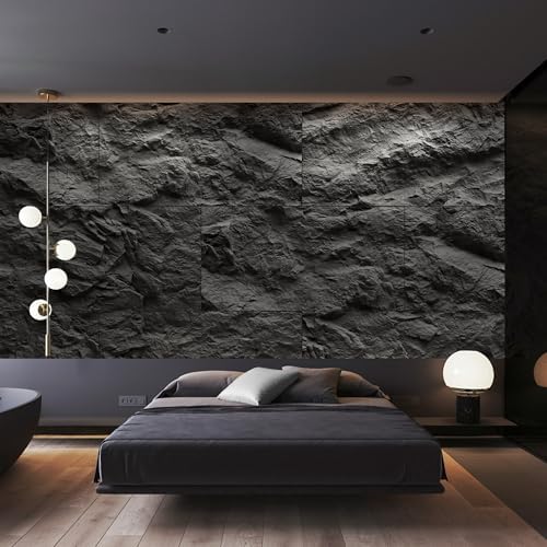 KASARO 3D Faux Stone PU Wall Panels, 4 Pack Cement Texture Black - Image 4