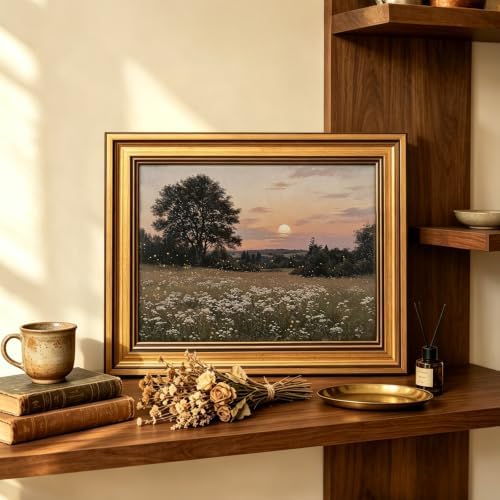 IMNTSD Framed Vintage Landscape Wall Art, Sunset Wildflower Meadow Tree Scenery - Image 5