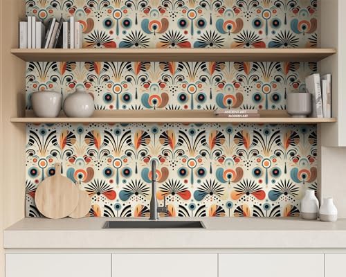FLFK Boho Vintage Wallpaper Peel and Stick Removable Flower Shape Stripe Wall - Image 5