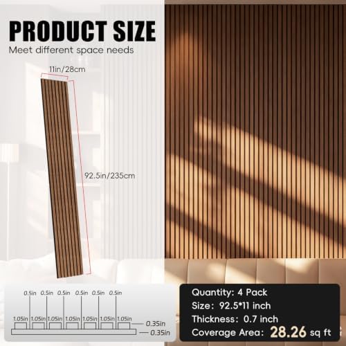 RITOLLO Wood Panels for Wall, Acoustic Wall Panels 92.5 x 11 in, 4 Pack - Image 2