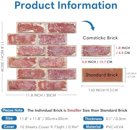COMSTICKC 3D Peel and Stick Faux Brick Wall Panels - Image 5