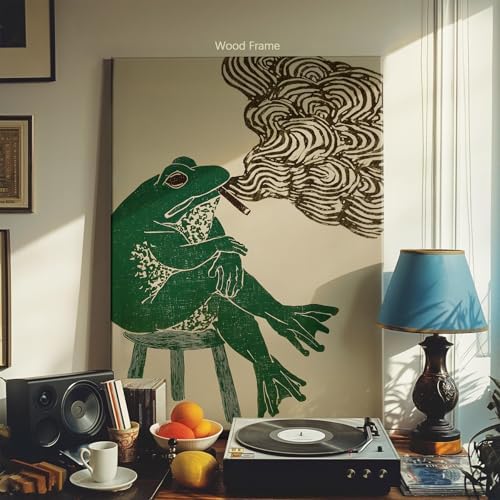 Framed Japanese Wall Art Funny Frog Smoking a Cigarette Poster Retro Oriental - Image 3