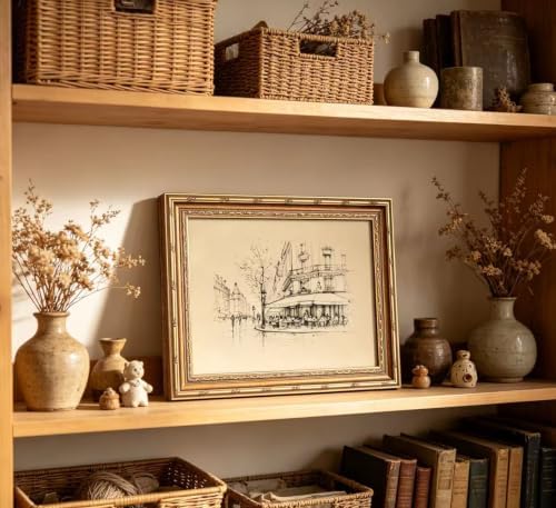 Vintage Gold Framed Black and White Sketch Wall Art French Cafe Sketch Canvas - Image 4