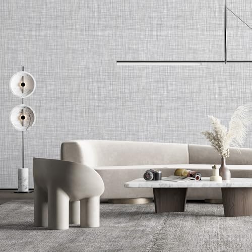 Grey Grasscloth Wallpaper A Set of 17.3"x 1181" Peel and Stick Wallpaper - Image 5