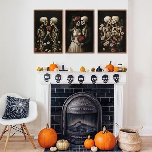 HLNIUC Halloween Rose Wedding Framed Wall Art, Vintage Skeleton Rose Canvas - Image 4