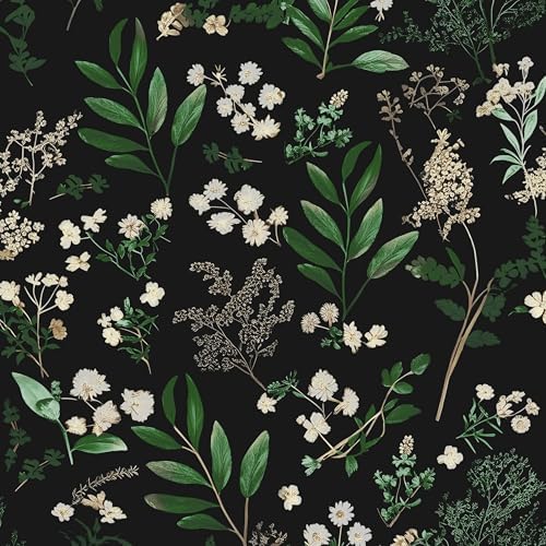 Laatse Vintage Dark Green Floral Leaf Peel and Stick Wallpaper 17.5"x118" by Laatse
