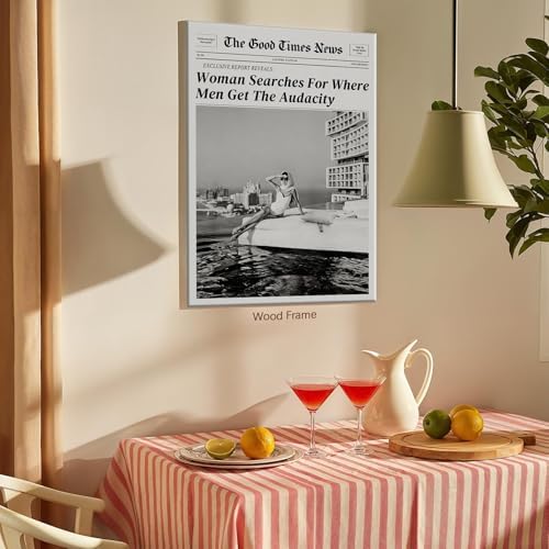 Black and White Newspapers Wall Art 16X20 in Wooden Framed Women Searches - Image 4