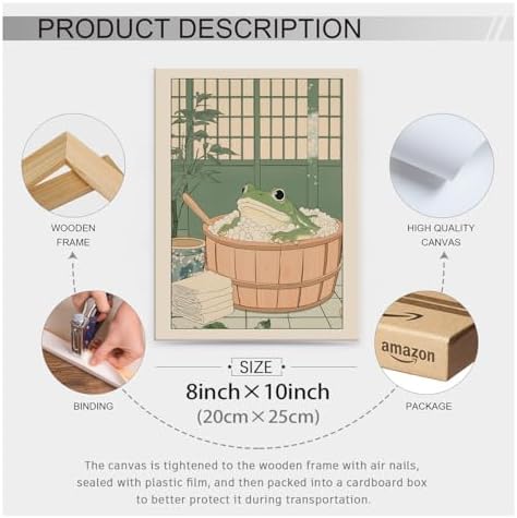 Japanese Frog in a Bathtub Wall Art Sage Green Relaxing Bathroom Posters 08x10 - Image 2