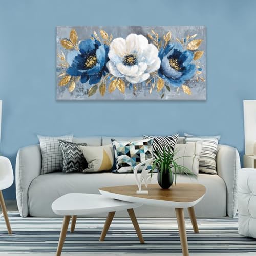 Elegant Blue White Flower Wall Art - Image 5