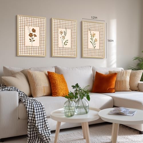 LERVR Wood Framed Vintage Floral Wall Art Set of 3, Rustic Farmhouse Flower - Image 5