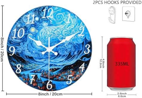 Blue Glass Wall Clock Battery Operated, 8 Inch Non Ticking Analog Clock - Image 3