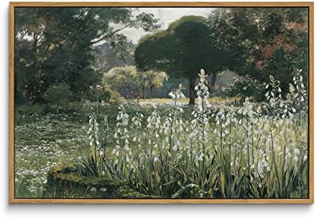 InSimSea Framed Canvas Wall Art Vintage Decor, Home Decor Wildflower Field by InSimSeaArt