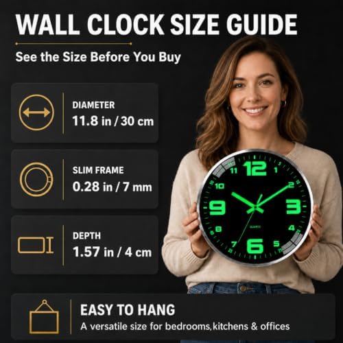 Wall clock 12-inch metal frame luminous silent time accurate - Image 2