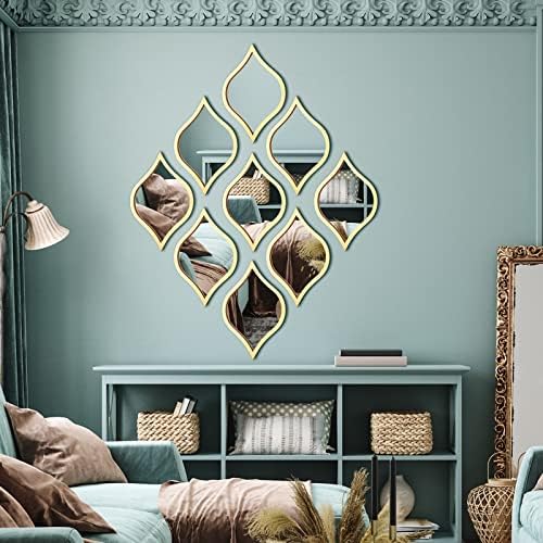 Tanlade 9 Pcs Teardrop Wall Mirror Gold Decorative Wall Mounted - Image 5