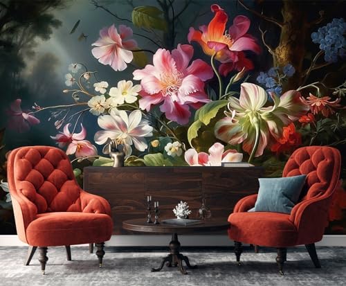Toolhom Colorful Floral Wallpaper Illuminated by Hazy Moonlight - Image 3
