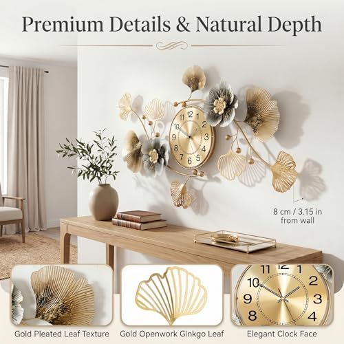 33" 3D Ginkgo Leaf Metal Wall Clock - Image 6
