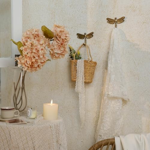 SOFFEE DESIGN 2PCS Metal Golden Dragonfly Wall Hooks, Rustic Bathroom Kitchen - Image 2