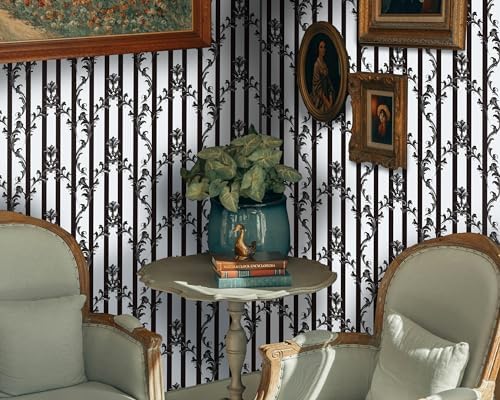 FLFK Peel and Stick Wallpaper Black and White Striped 16" x 64" - Image 5
