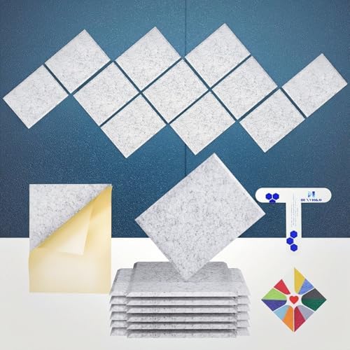 12 Pack Self-Adhesive Acoustic Panels, 2nd Generation Sound Absorbing Panel by DEXMOKO