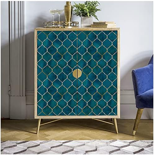 HAOKHOME Geometric Peel and Stick Wallpaper Modern Art Deco Teal Blue Gold - Image 6