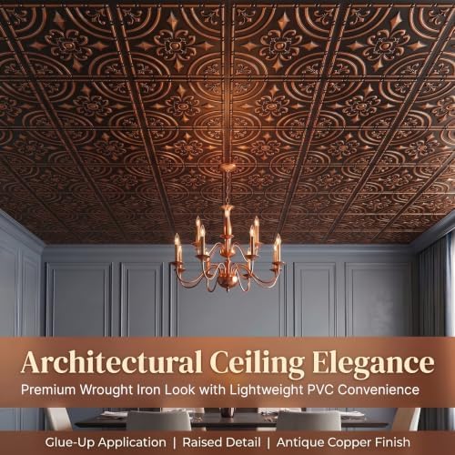 From Plain To Beautiful In Hours 205 Wrought Iron PVC Ceiling Tiles 2x2 ft - Image 2