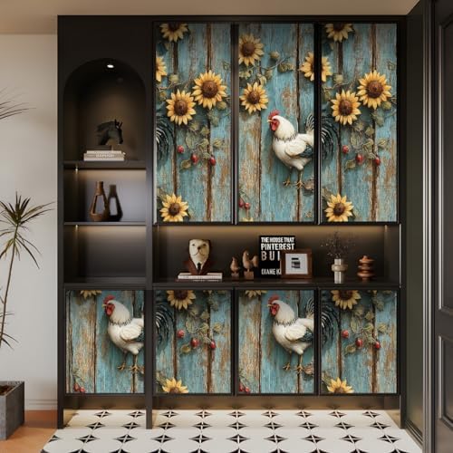 Sunflowers Rooster Peel and Stick Wallpaper 17.3"x78.7" Wood Vintage Non-Woven - Image 6
