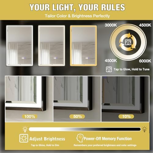 22x34 LED Bathroom Mirror with Lights, Beveled Framed Smart Bathroom Vanity - Image 4