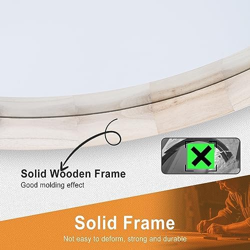30 Inch Round Wood Mirror, Wall-Mounted Circle Mirrors, Decorative Mirror - Image 3