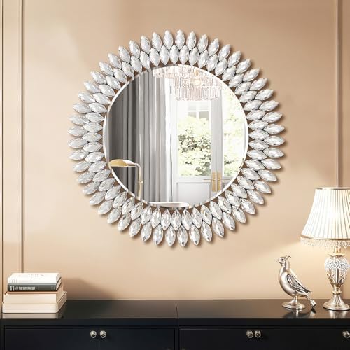 26 Inch Round Mirrors for Wall Decor, Luxury Diamond Entryway Mirrors for Wall by Unknown