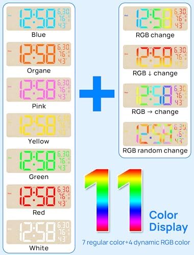 MASHI Fabric Textured 17.3" Large Digital Wall Clock, 9-Color Night Light - Image 3