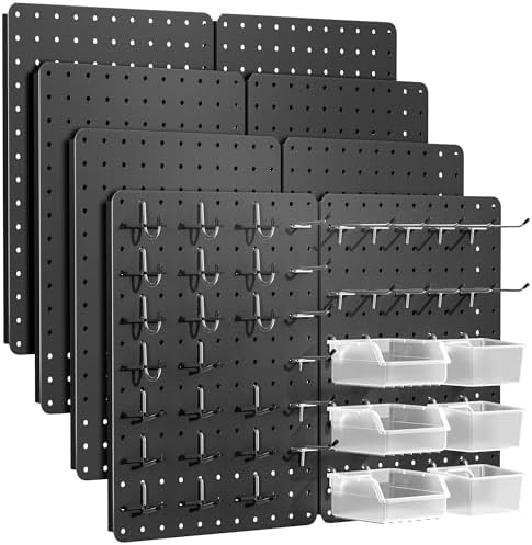 Peg board, Metal Pegboard for Tools, 8 Pack Black Wall Organizer by PHXGrove