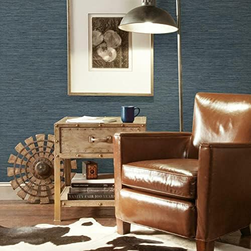 RoomMates RMK11314WP Blue Faux Grasscloth Non-Textured Peel and Stick Wallpaper - Image 2