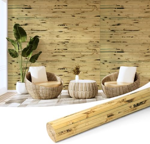 Art3d 48 x 96 in Pole Wrap Natural Bamboo Wall Panel, Light Burned by Art3d