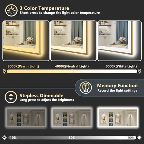 72x36 Gold LED Bathroom Mirror - Image 4