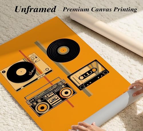 3Pcs Vintage Music Canvas Wall Art MidCentury Modern Vinyl Turntable Painting - Image 2