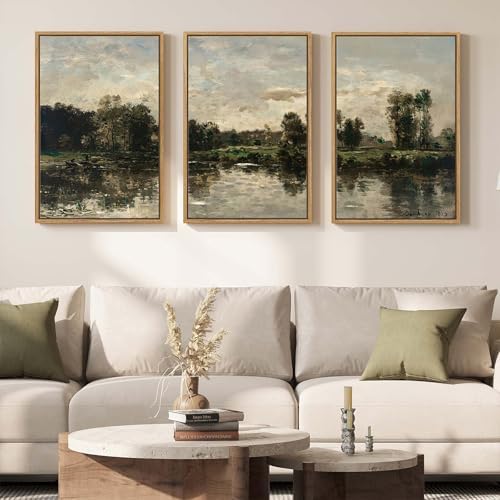Framed Vintage Lake Landscape Large Wall Art by Cuspin
