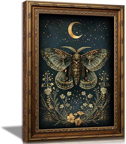 Vintage Gold Framed Butterfly Canvas Wall Art Dark Academia Gothic Moths and by Gothicart