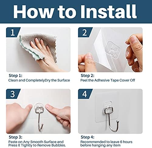 50 Pack Clear Adhesive Hooks, 37lb Heavy Duty Self Adhesive Hooks - Image 6