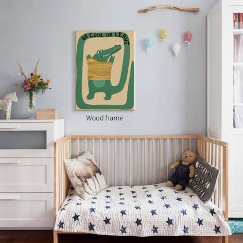 Funny Green Crocodile Wall Art Cute Jungle Animal Quotes Be Cool or Leave - Image 4