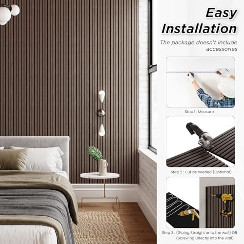 SMARTSTANDARD 4 Pack 105.9" x 12.6" Wood Slat Wall Panels, Dark Walnut - Image 5