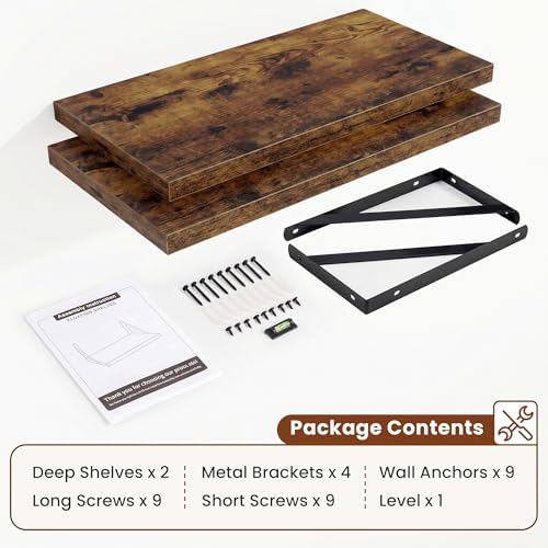 Deep Wall Shelves 16"W x 8"D Engineered Wood Floating Shelves - Image 4