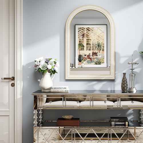 36x24 Inch Wooden Arched Mirror, Rustic Farmhouse Mirrors - Image 3
