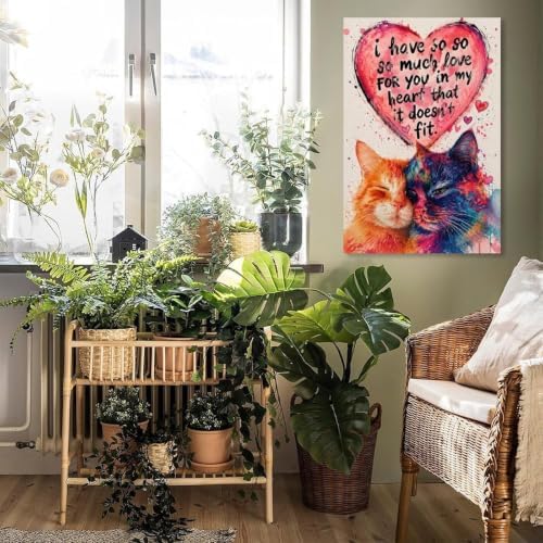 Colorful Cat Couple Love Poster Watercolor Cat Canvas Wall Art - Image 5